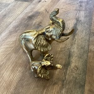 Vintage Gatco Solid Brass Elephant Pair Korea Elephants Mom Baby Tusk Patina